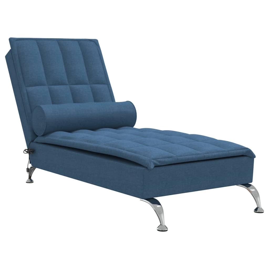vidaXL - Blue Fabric Massage Chaise Lounge Chair with Bolster, Metal Feet, USB Vibration Function for Living Room, Bedroom, Lounge Area